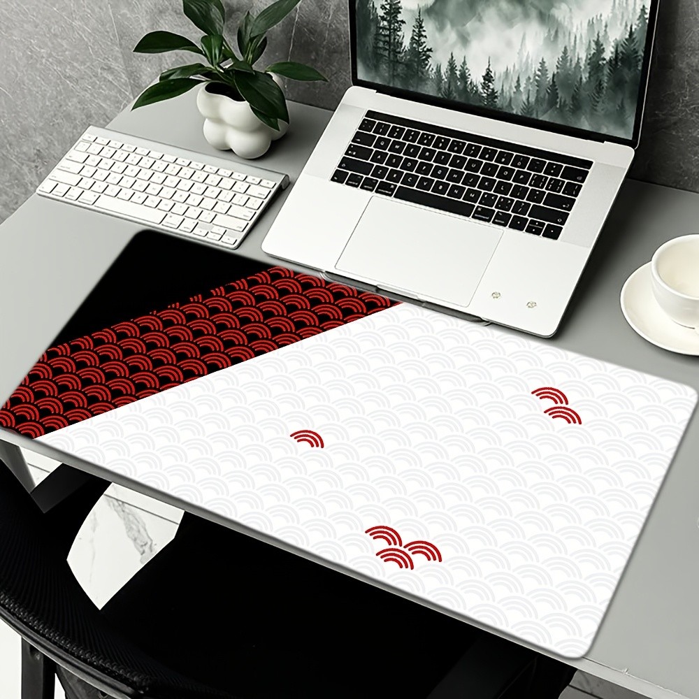 1pc High-Definition Printed Mouse Pad, Red & Black Contrast Wave Pattern, Non-