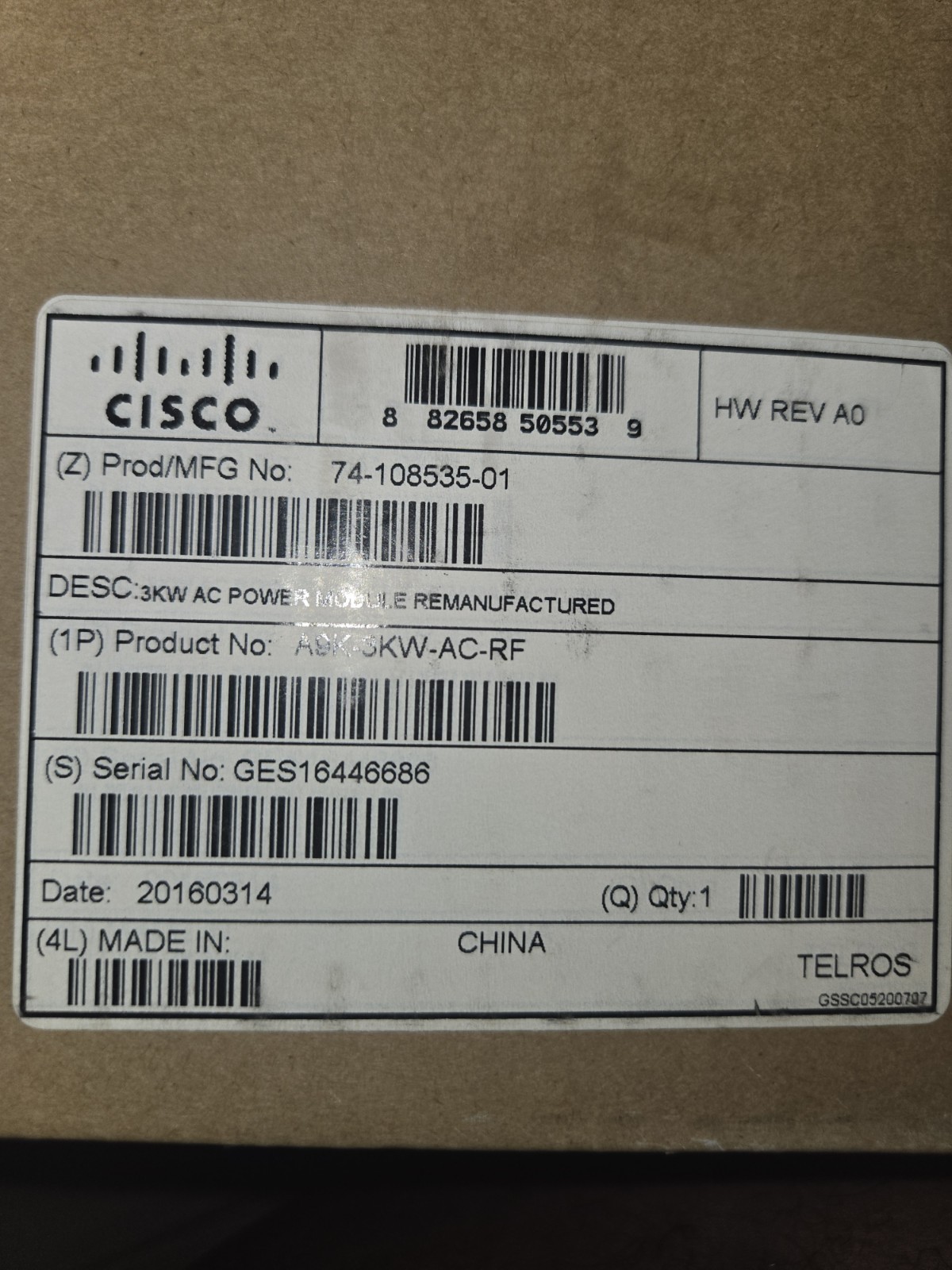 New Cisco A9K-3KW-AC 3kW AC Power Module ASR-9010-AC ASR-9006-AC Sealed Refresh 