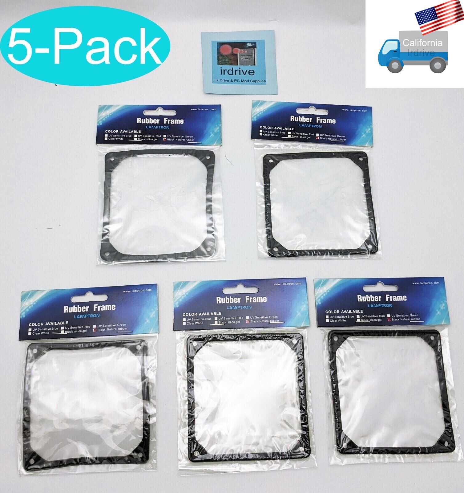 5-Pack: NEW Lamptron UV Sensitive Black Anti-Vibration/Noise Pad for 90/92mm Fan