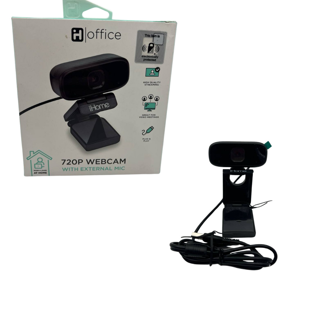 iHome 720p HD Webcam Microphone USB Plug Play Cammera Light Correction for PC