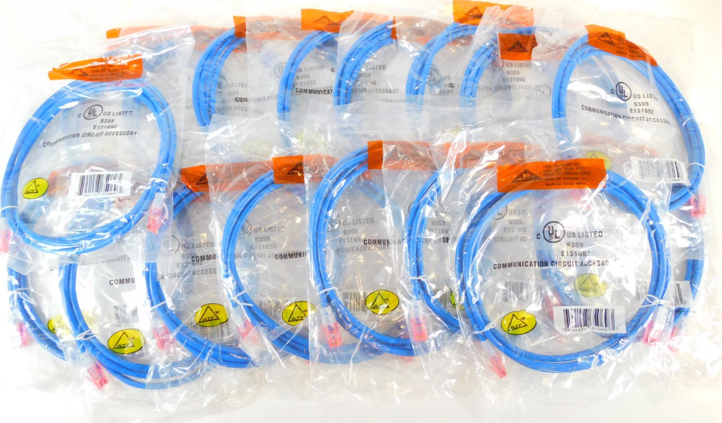 Allen Tel Cat 6 Patch Cable 7-Feet Blue Snagless Boots AT1607-BU, QUANTITY OF 17