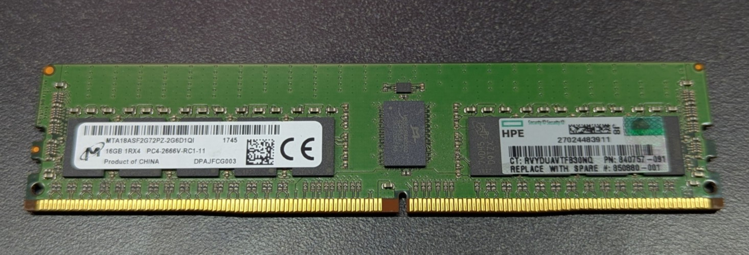 Micron 16GB (1x16GB) 1Rx4 PC4-2666V DDR4 Server Ram Memory