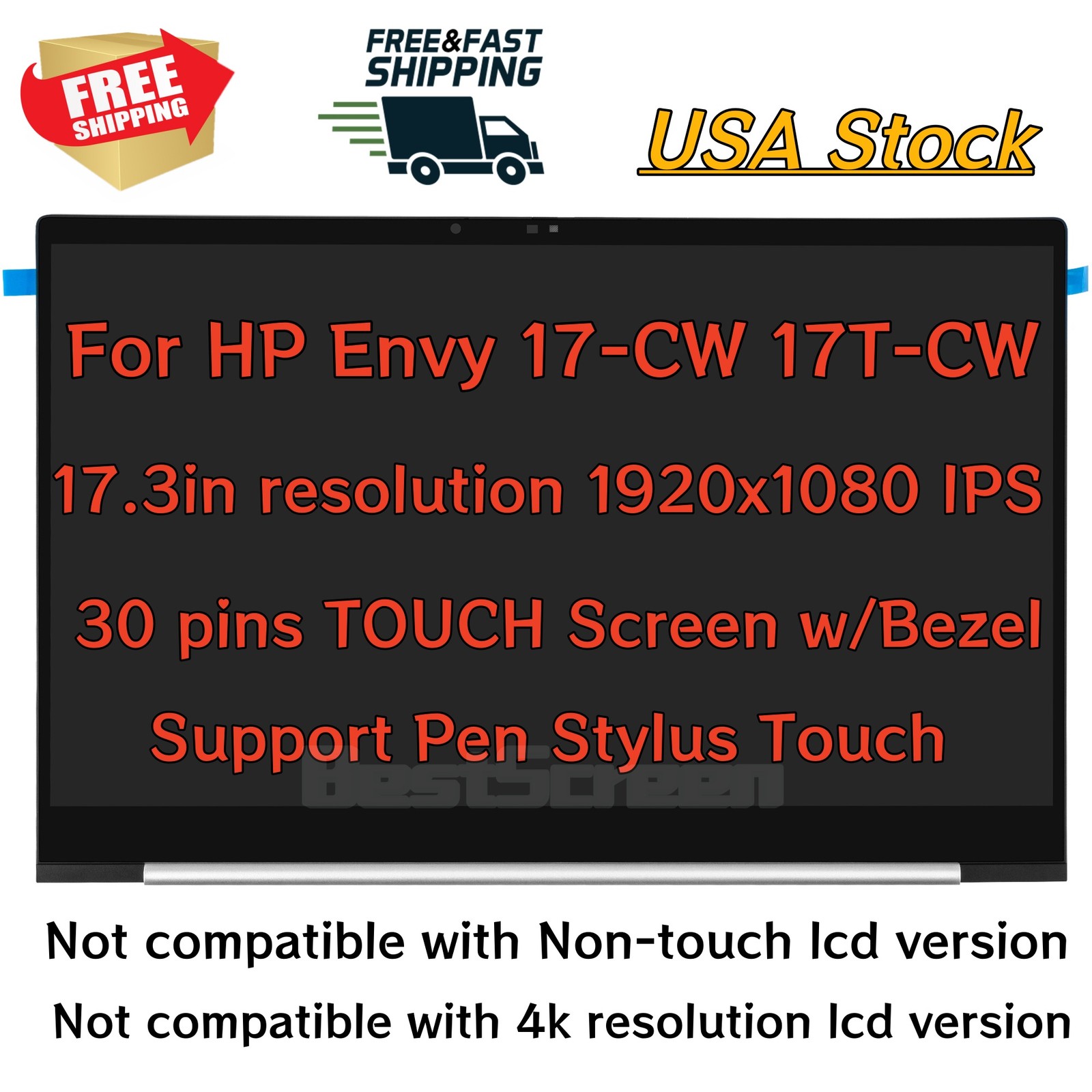 For HP N30984-1J1 17.3" FHD 1920x1080 60Hz Touch Digitizer Laptop IPS LCD Screen