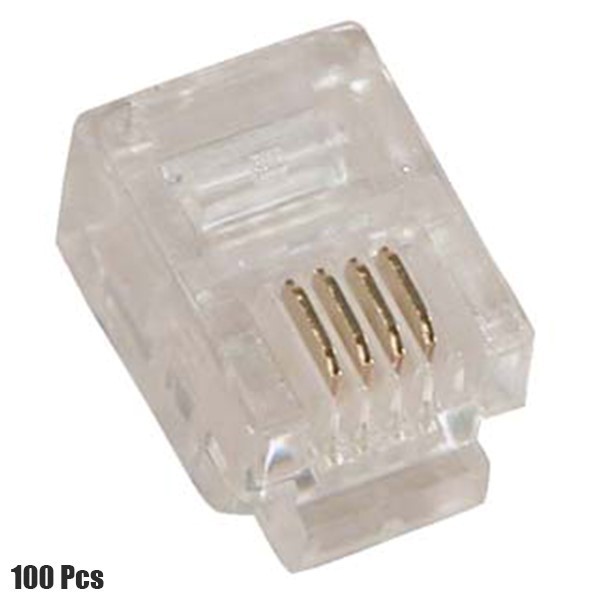 100 Pcs RJ11 6P4C Telephone Phone Modular Plug Connector Round Solid Cable