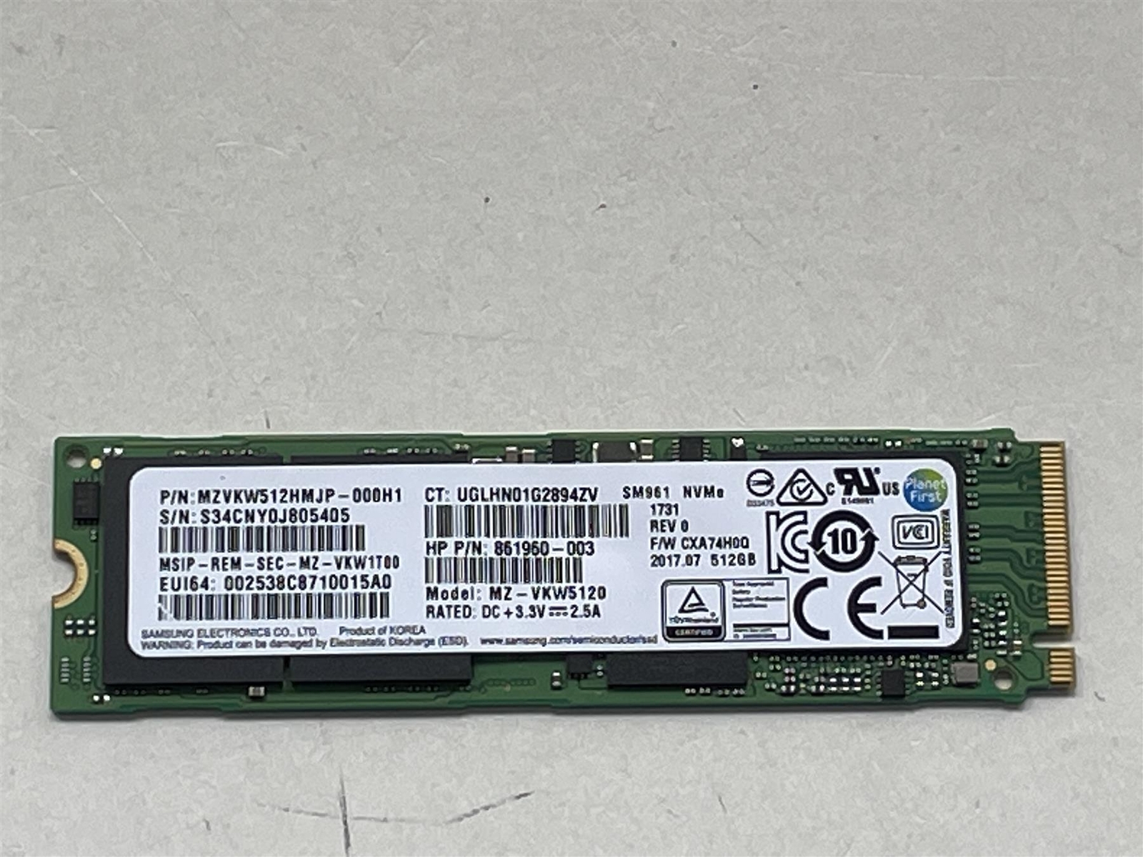 For HP L34480-001 Samsung SM961 M.2 Nvme 512GB SSD Hard Drive MZ-VKW5120