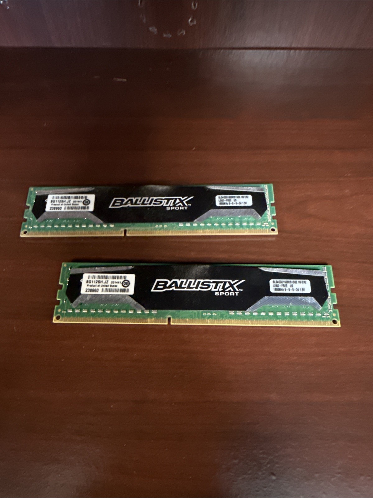 Lot of 2 Crucial BLS4G3D1609DS1S00-16FED2 Ballistix Sport RAM 1600MHz