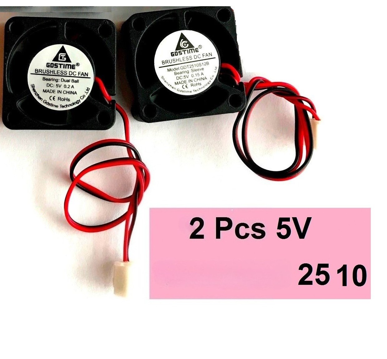 2Pcs GDStime 5V 2Pin 2510 25x25x10mm 5Blade Mini Small DC Brushless Cooling Fan
