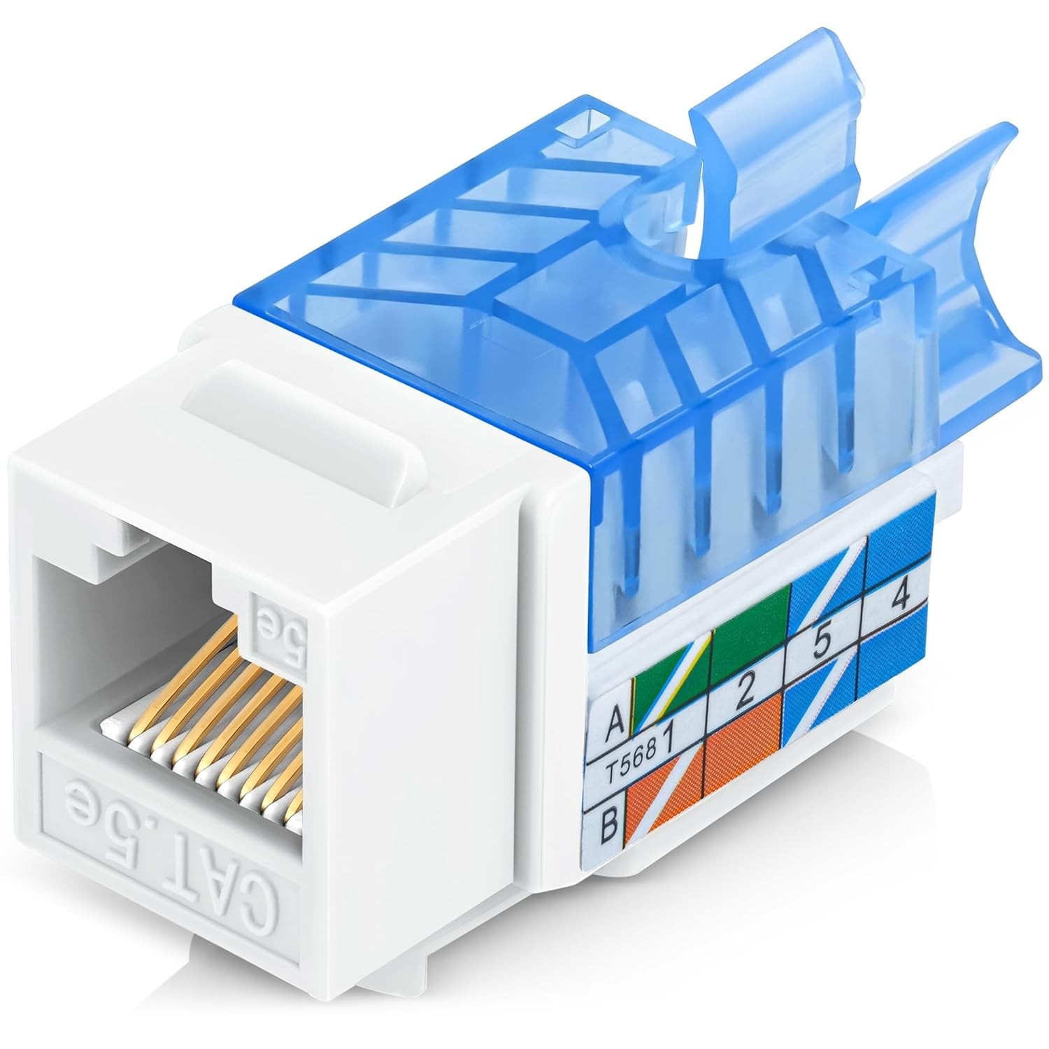 Everest 45° Angled RJ45 Cat5e Keystone Jacks, Slim Profile Female Connector 50pk