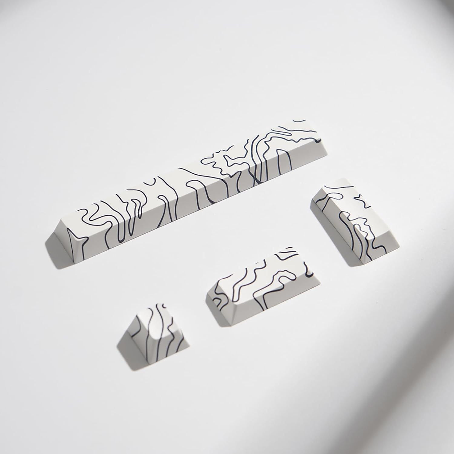 4Pcs Keycaps, White Topographic Keycaps PBT Keycap Cherry Profile Dye-Sublimatio