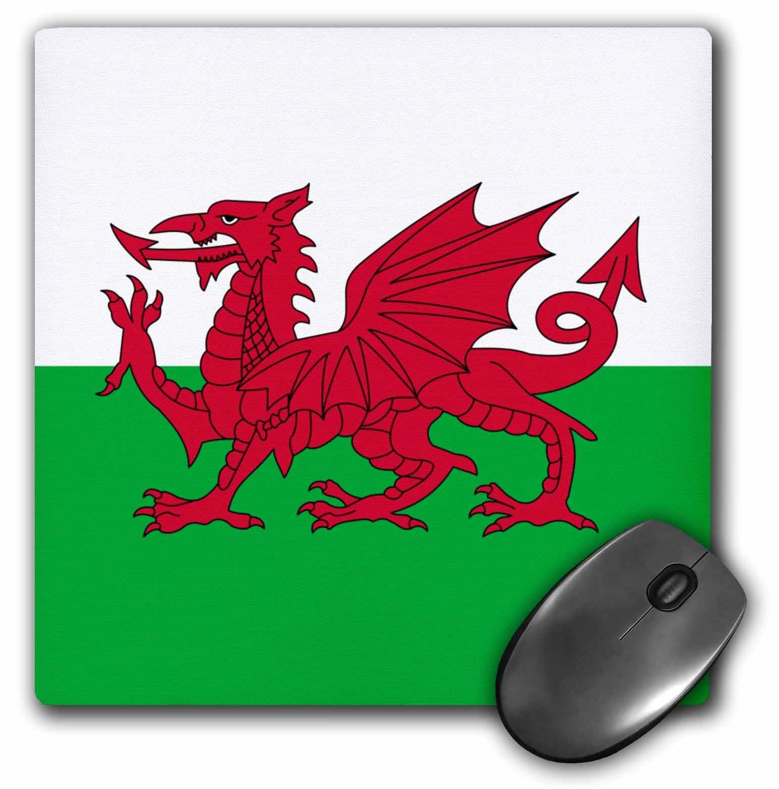 3dRose Flag of Wales Red Dragon White Green 8x8 Mouse Pad UK