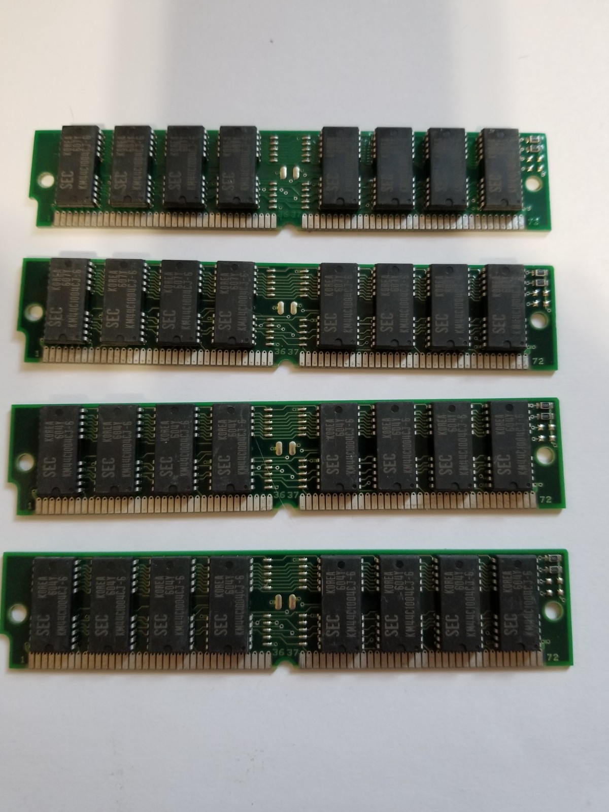 (lot of 4) Vintage Samsung KMM5321004CV-6 4MB 72-pin SIMM 60 ns 1Mx32