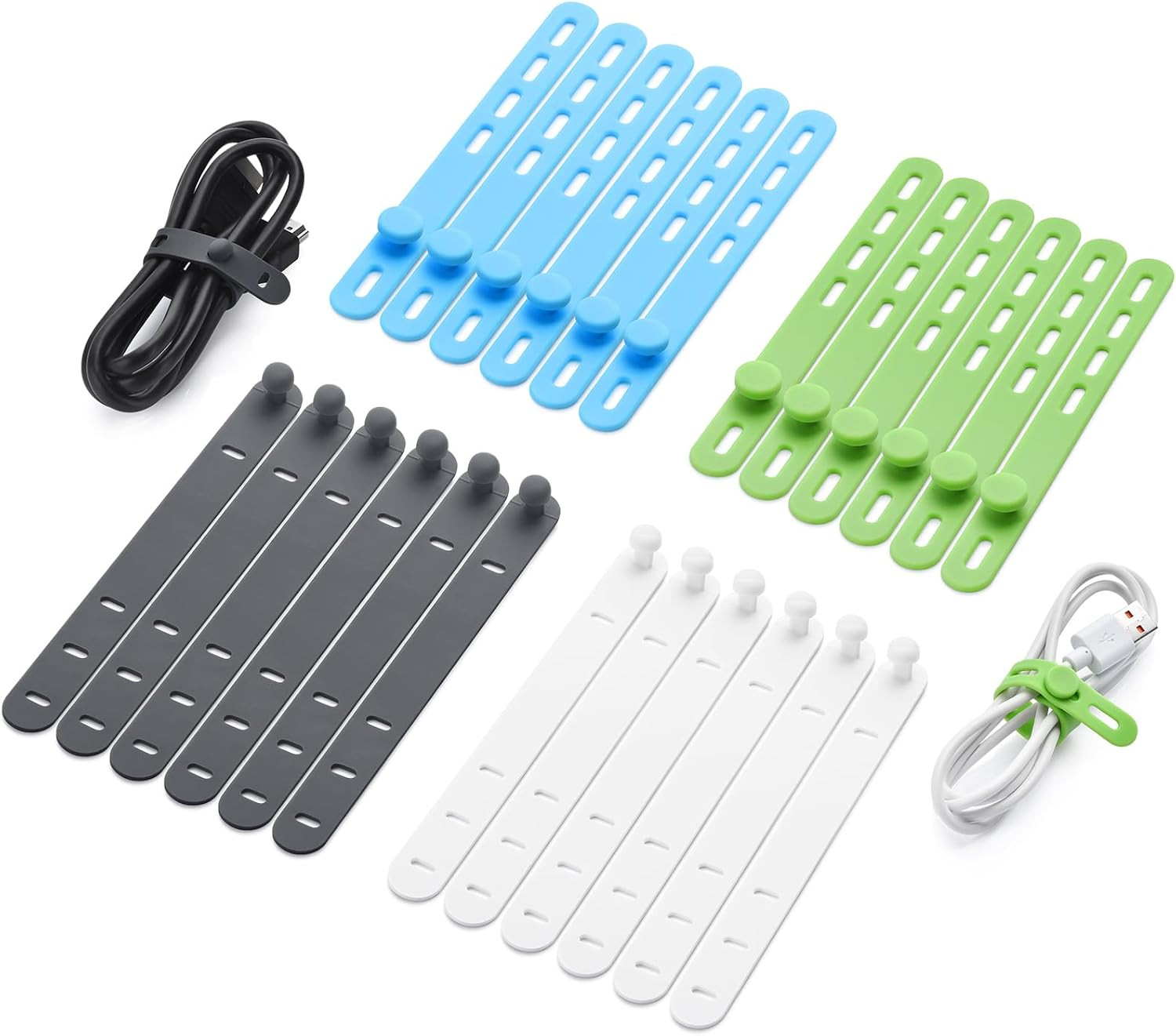 24 Pcs Silicone Cable Ties, Cord Organizer Ties, Cord Ties Reusable