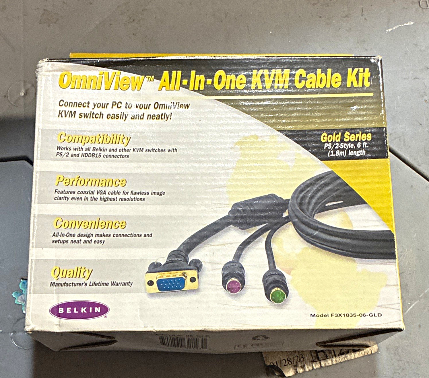 Belkin OmniView Gold Series KVM Switch Cable PS/2 D-Sub 6ft Black F3X1835