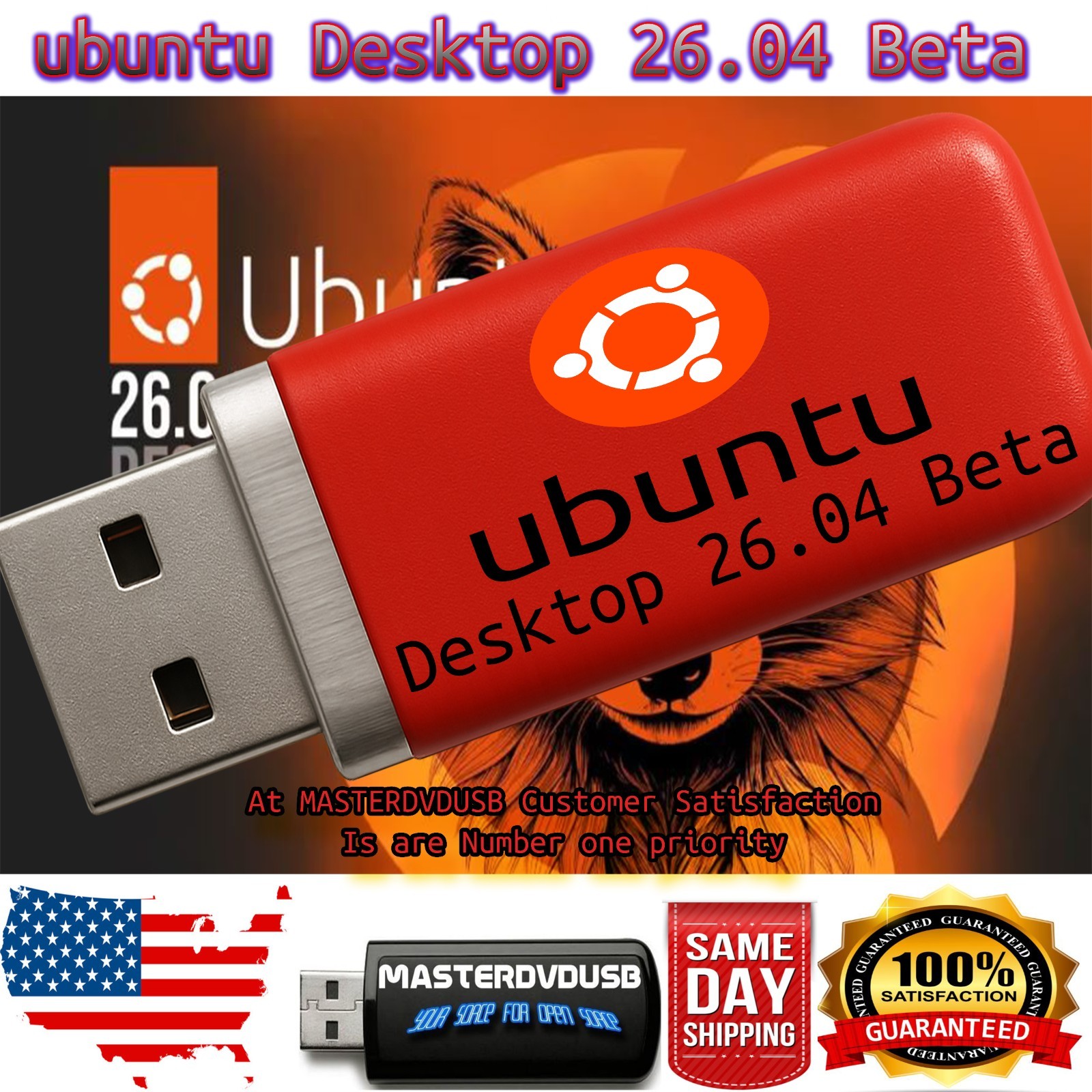 Ubuntu 26.04 Beta Desktop — Bootable Live/Installer USB SAME DAY SHIPPING USA