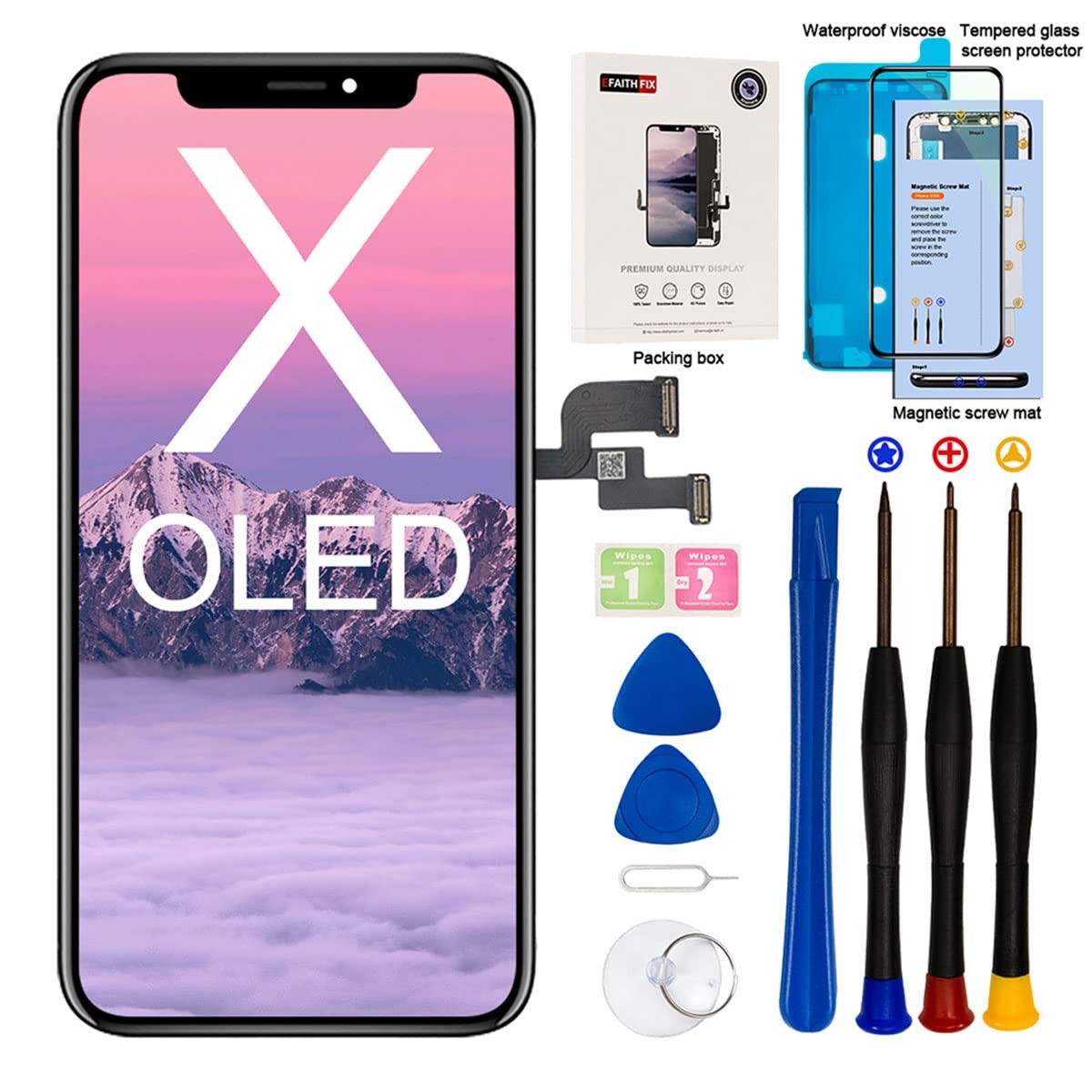 EFAITHFIX for iPhone X Screen Replacement X OLED-5.8 Inch, X OLED