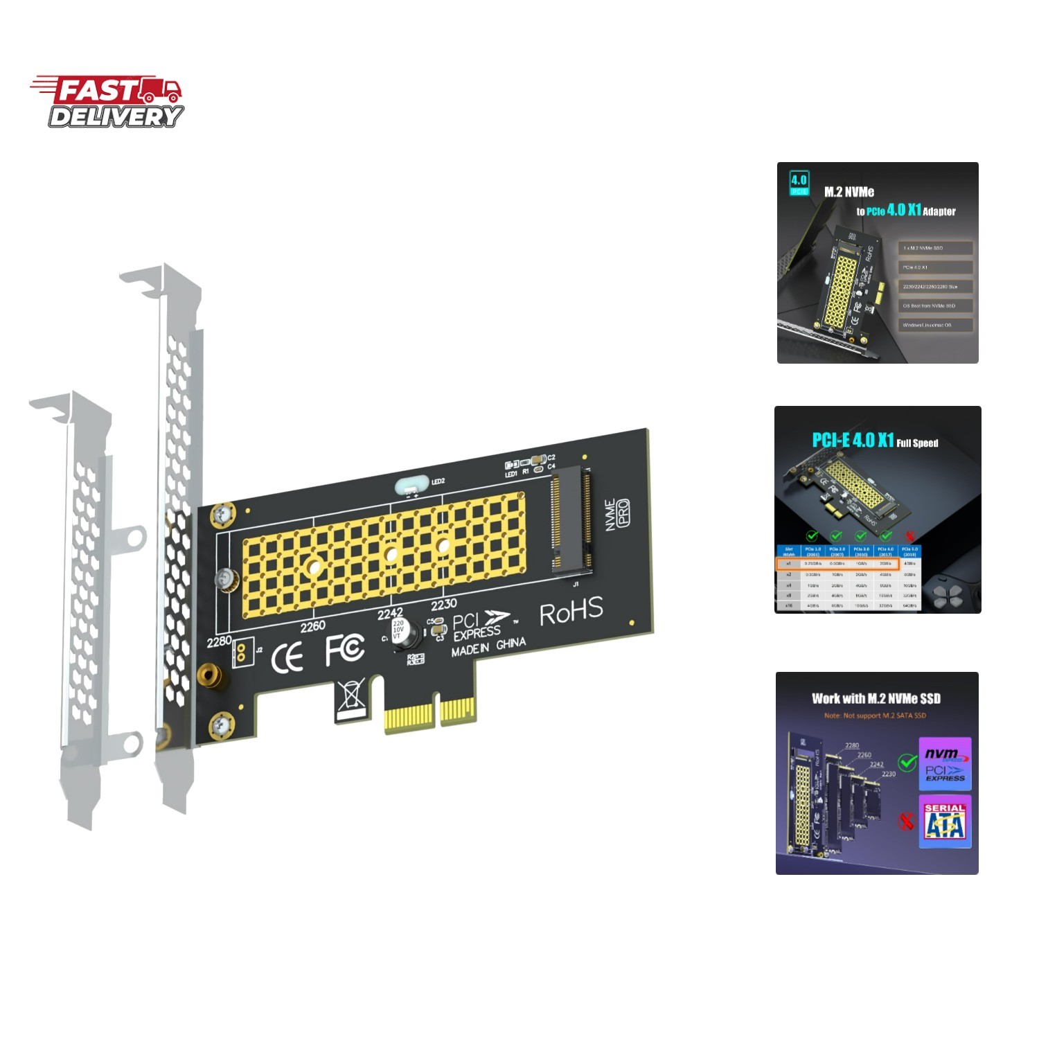 PA09-X1 M.2 NVMe to PCIe 4.0 X1 Adapter