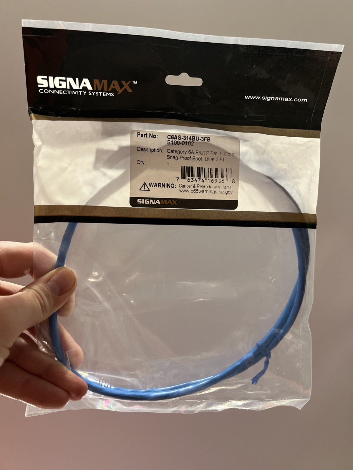 Ethernet Cable Signamax Cat6A F/UTP Snag proof Boot Blue 3ft