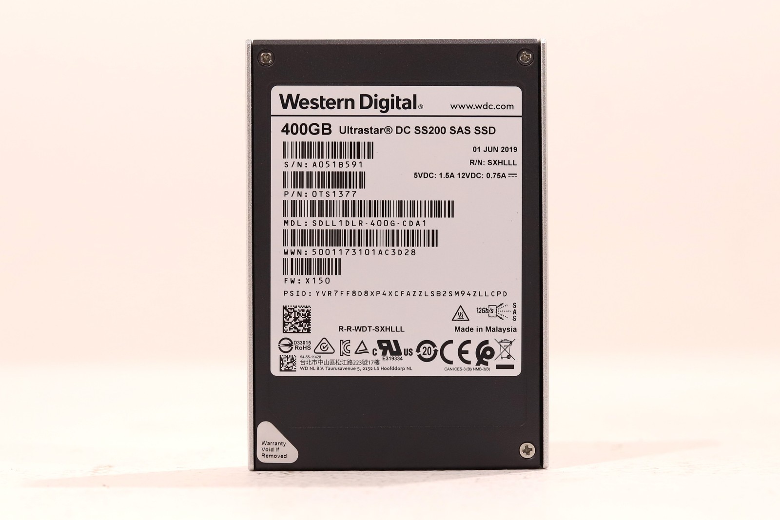 HGST SDLL1DLR-400G-CDA1 Ultrastar DC SS200 400GB 2.5" 12Gb/s SAS SSD P/N:0TS1377