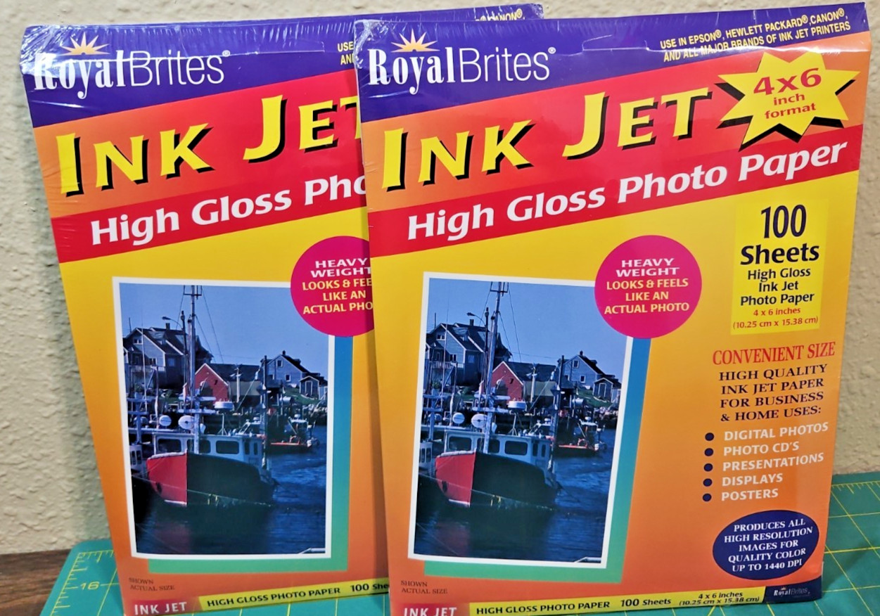 (2) Sealed Pkg Royal Brites Ink Jet High Gloss Photo Paper 100 Sheets 4" x 6" 