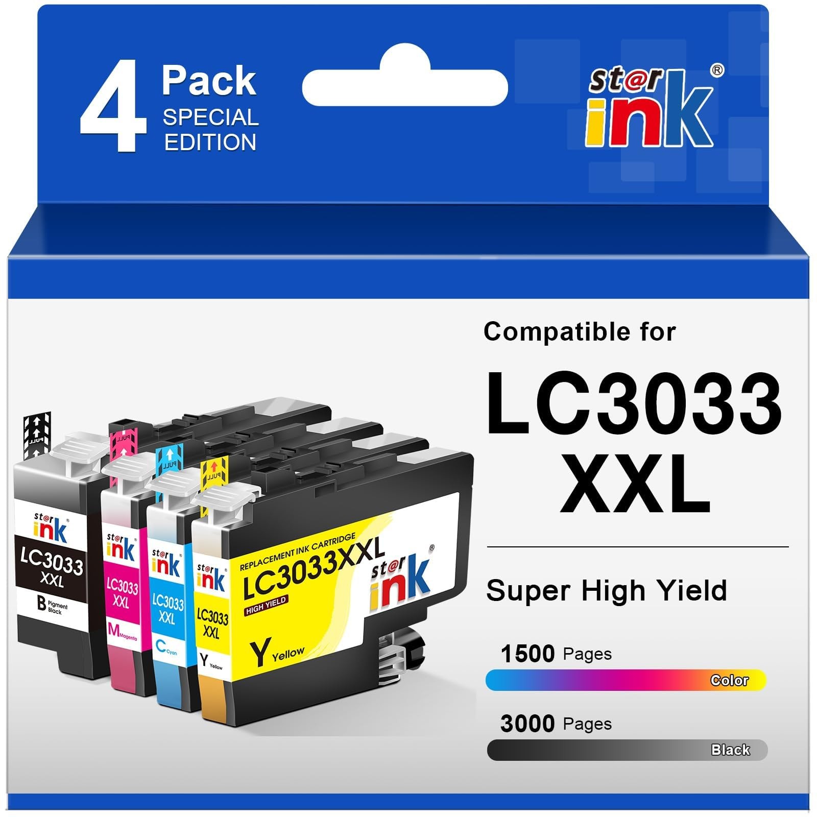 Compatible for LC3033 BK C M Y Ink Cartridges Brother LC3033XXL Super High-Yield