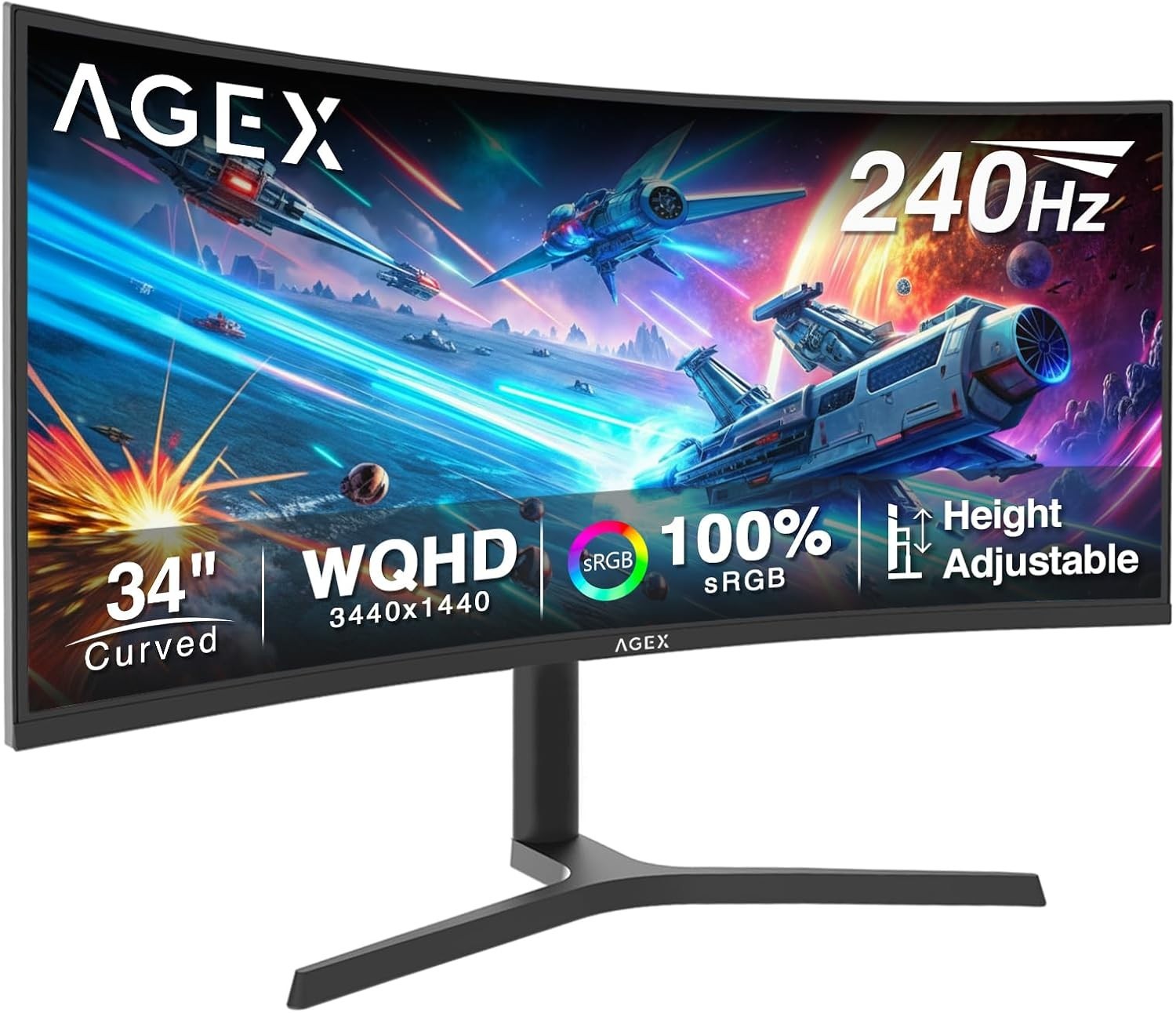 Z-Edge 34" Curved Gaming Monitor, WQHD 1440P 240Hz 165Hz Computer Monitor, MPRT