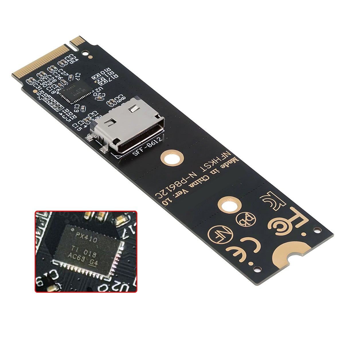 Oculink SFF-8612 to PCI-E 4.0 NVME M.2 M-Key Host Adapter with ReDriver Chipset