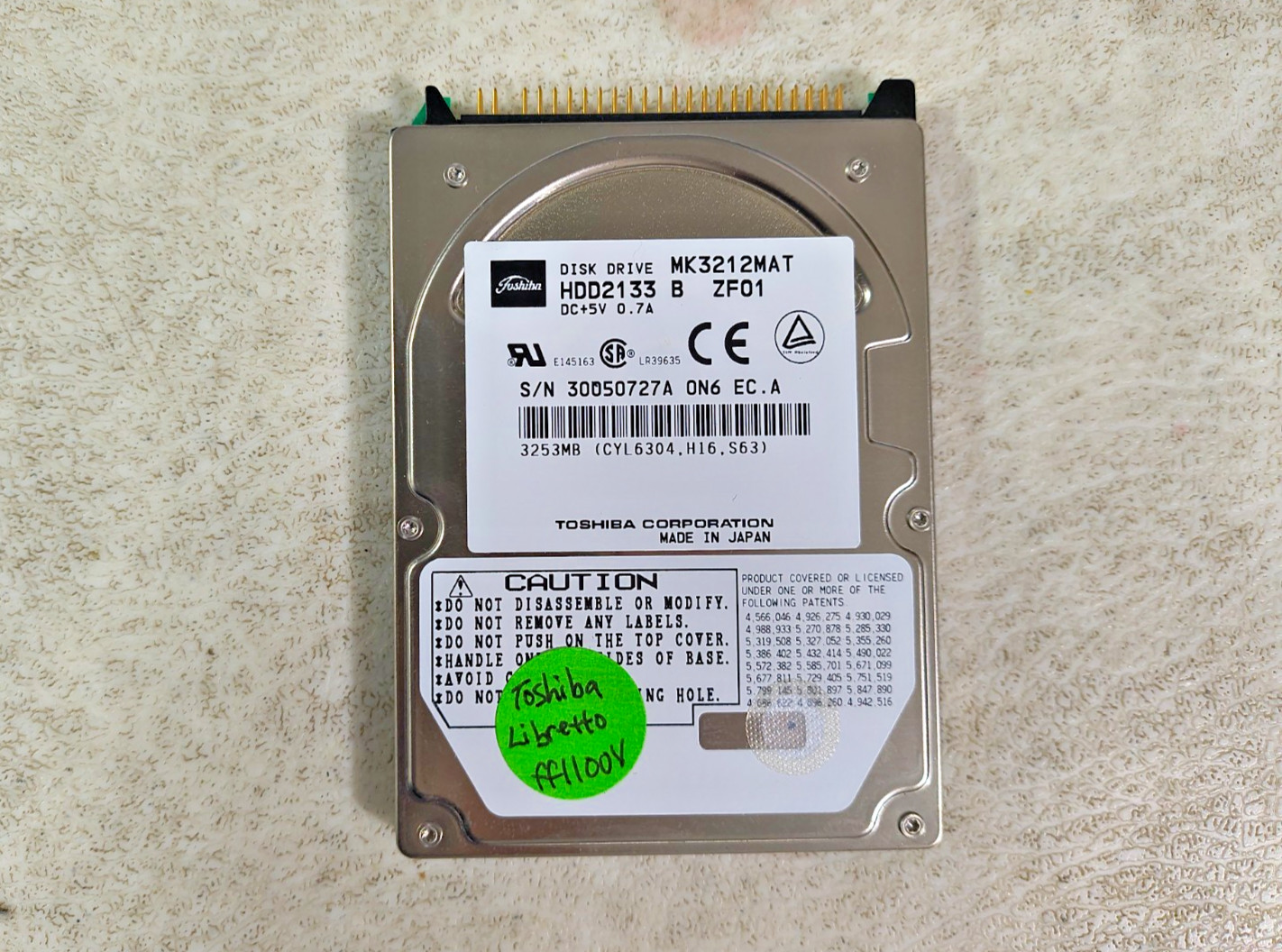 GENUINE OEM TOSHIBA LIBRETTO ff1100v ff1100ct Windows 2000 3.25GB HD Hard Drive
