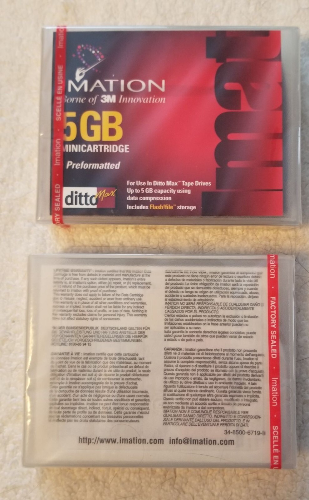 Ditto Max tape drive mini Cartridge 5GB preformatted Imation 3M NEW (2X lot)
