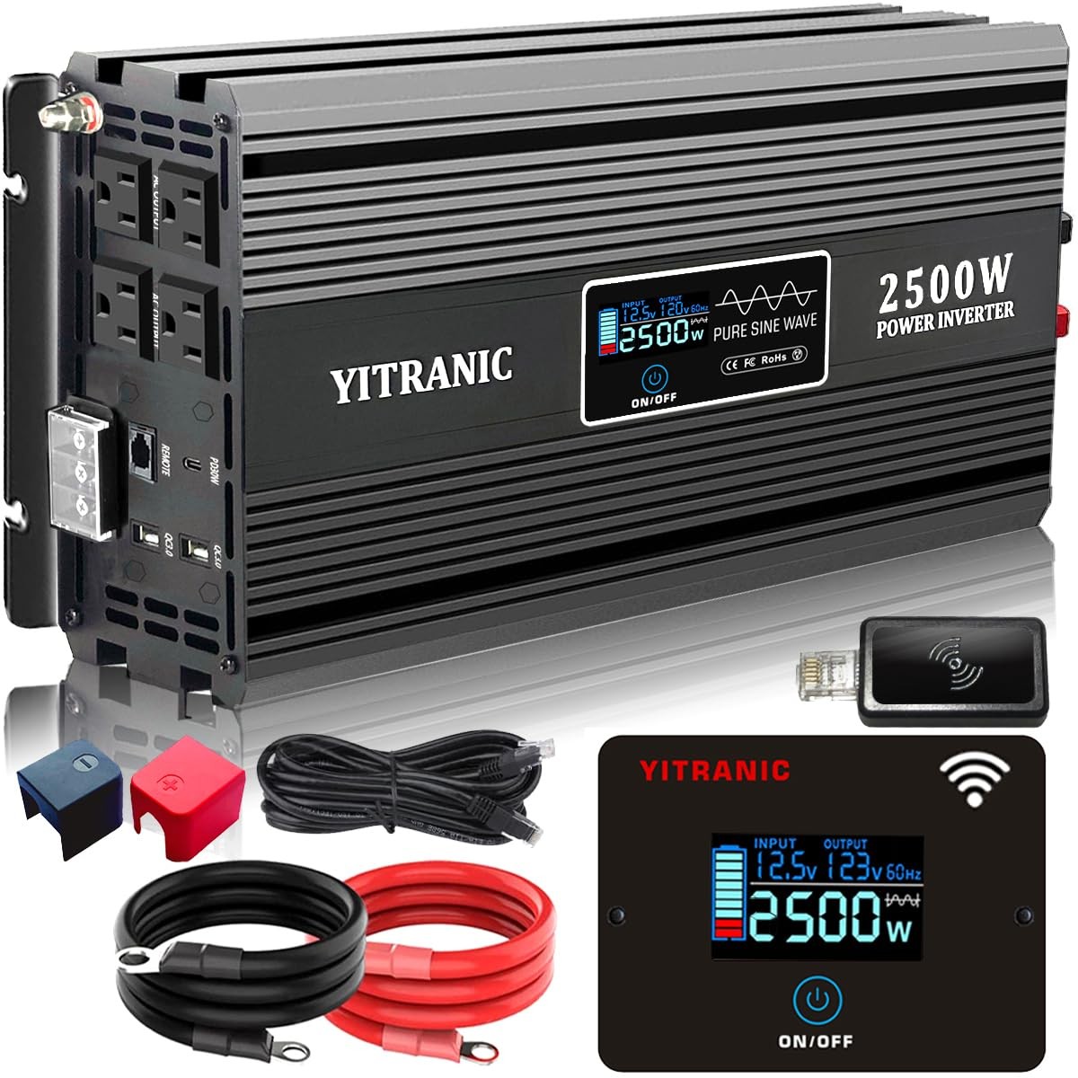 2500W Upgraded 2000 watt Pure Sine Wave Inverter 12V DC to 120V AC with164ft ...