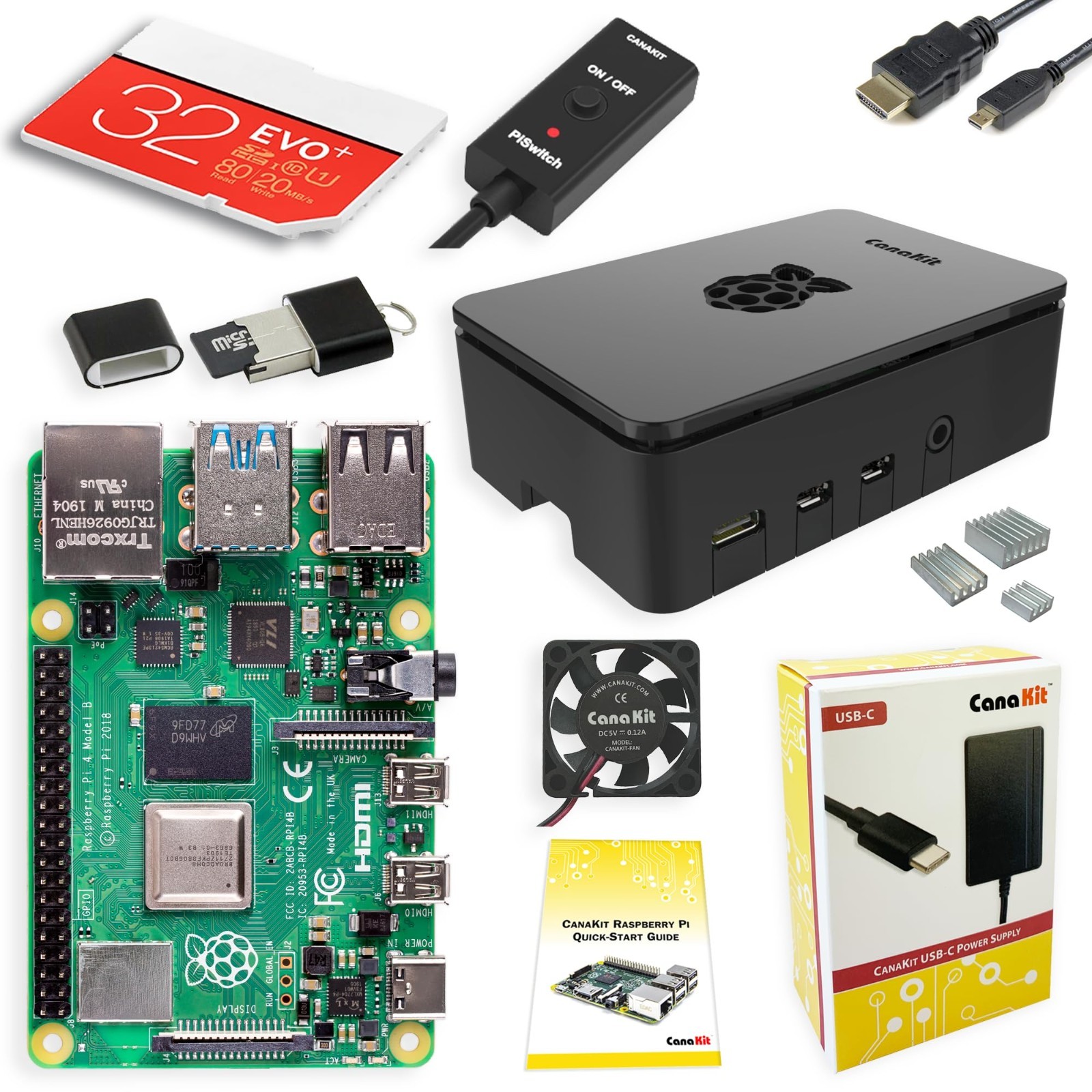 Run Linux Projects Raspberry Pi 4 Model B 4GB Starter Kit 32GB microSD Case Fan