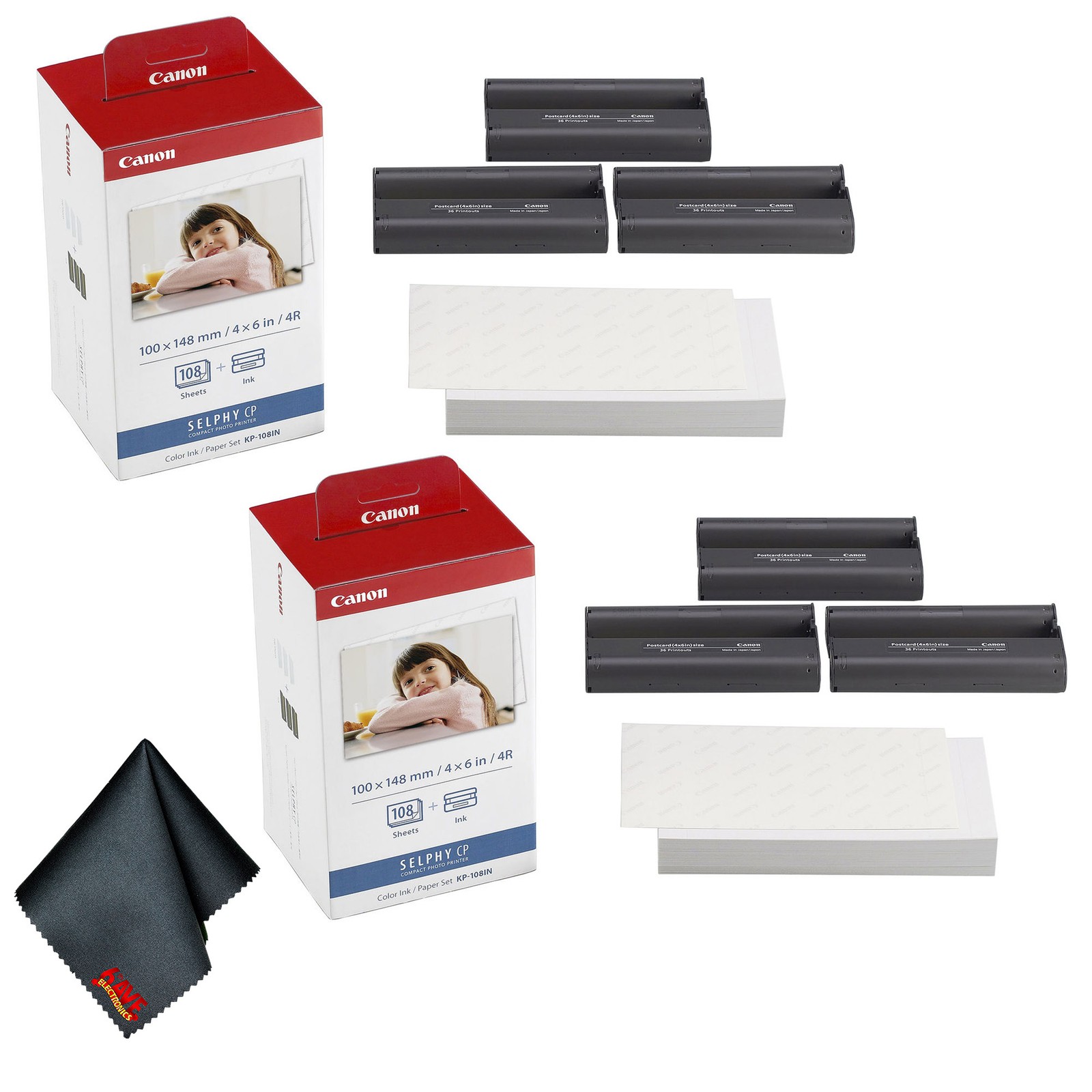 Canon KP-108IN Color Ink & 4x6 Paper Set, 216 Sheets & 6 Ink Cartridges