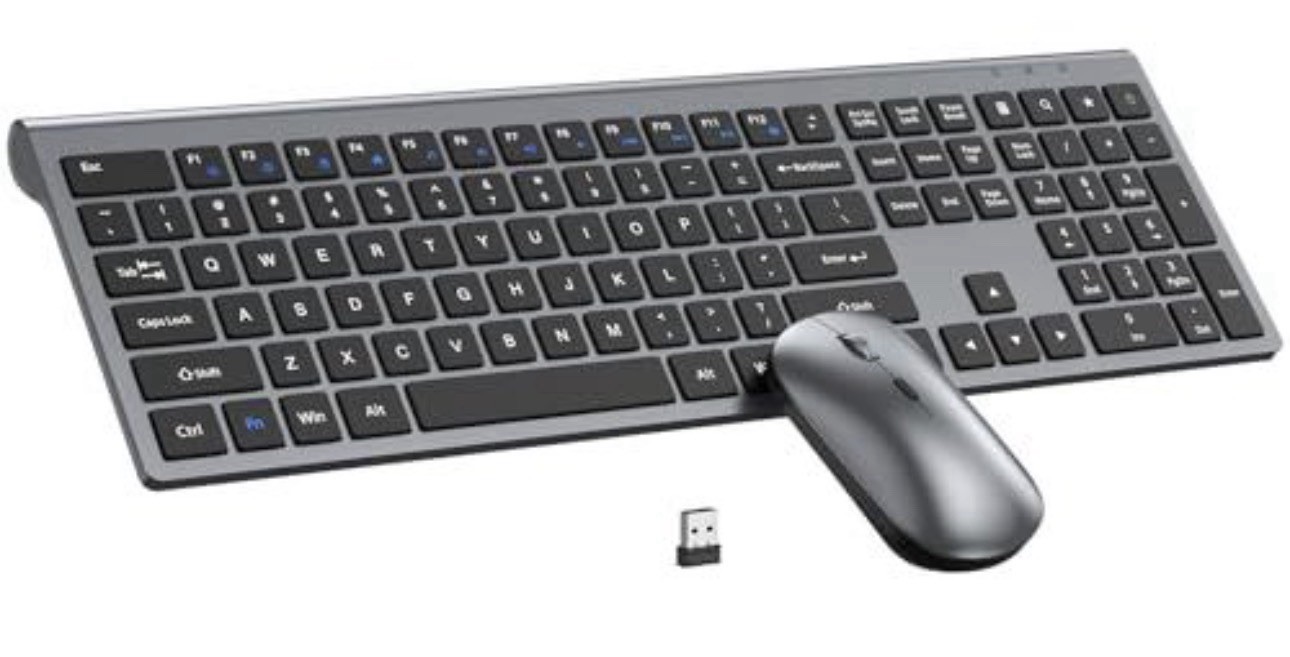 Wireless Keyboard and Mouse Combo, Ultra Slim Full Size Silent Keyboard