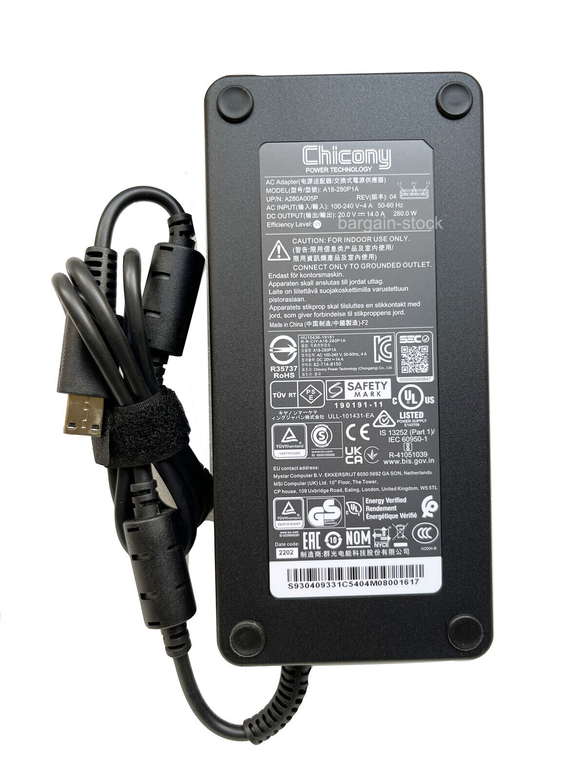 Original Chicony 14A 280W AC Adapter Charger For MSI Vector GP66 12UGS 12UGS-419