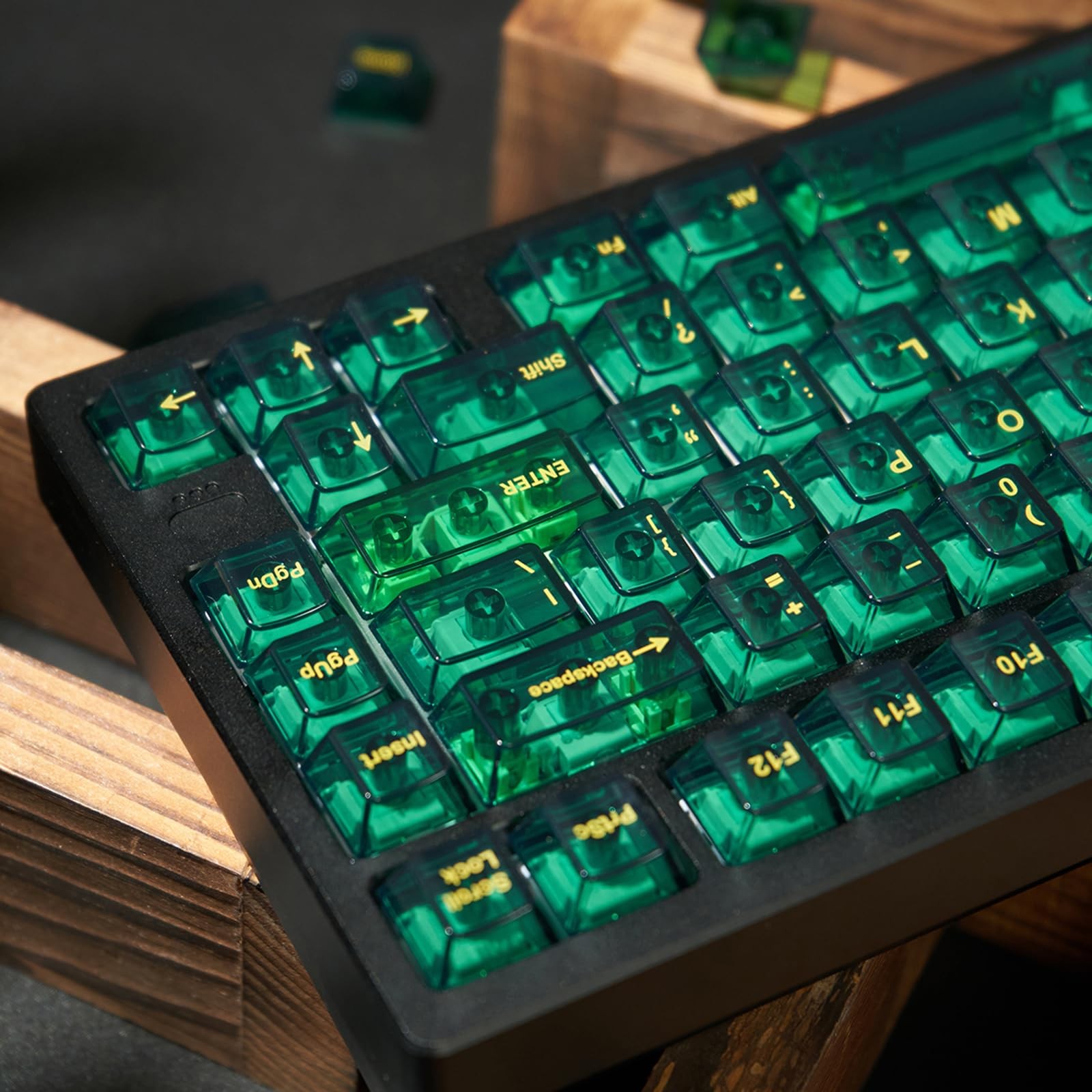 Green Crystal Clear Cherry Profile Keycaps Set 156 Keys Backlit Board Set