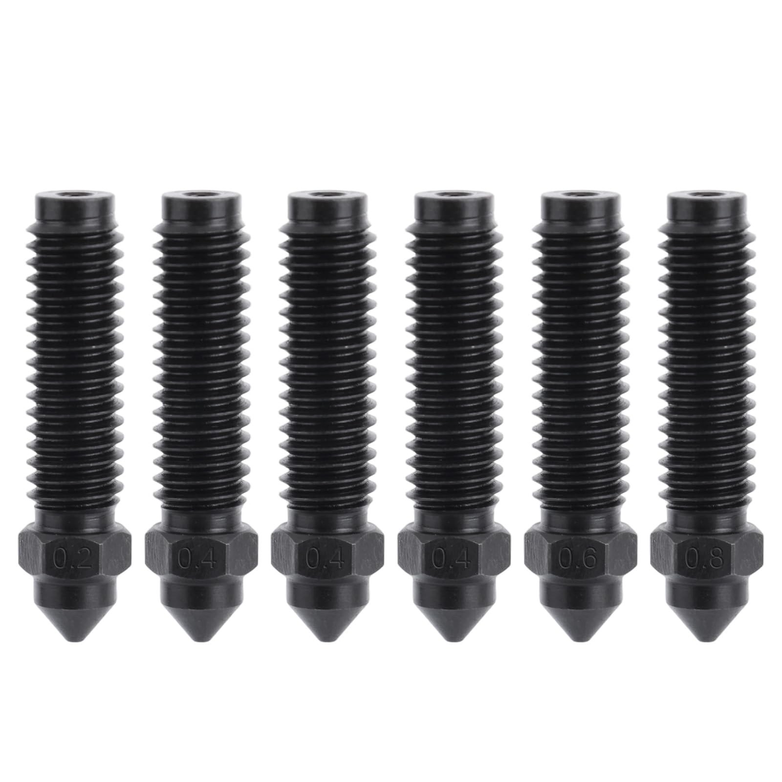 6pcs Hardened Steel Nozzles for Elegoo Centauri Carbon/Centauri, 0.2/0.4/0.6/0.8