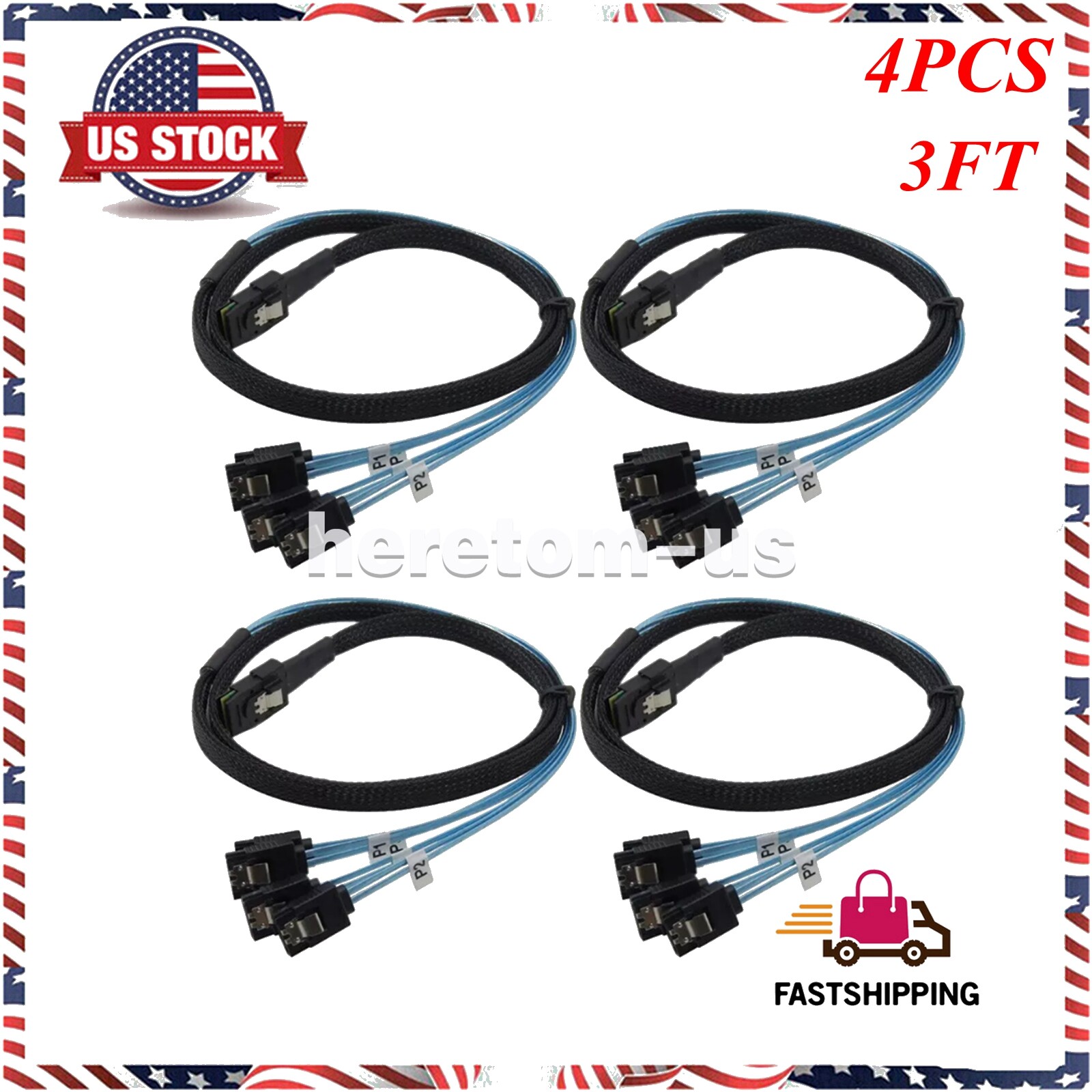 4 PCS Mini SAS to 4-SATA SFF-8087 Multi-Lane Forward Breakout Internal Cable 1M