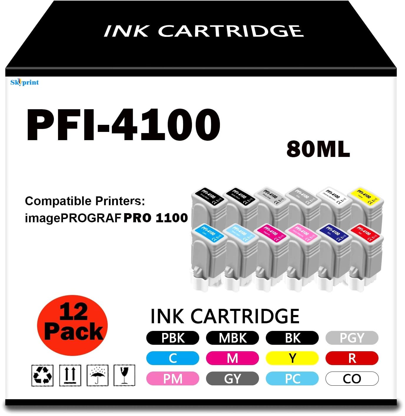 PFI-4100 Ink Cartridge Set for Canon imagePROGRAF PRO-1100 12 Color Pack, 80ml
