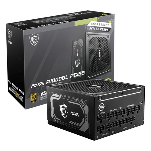 MSI PCIE 5 Gaming Power Supply 1000W 80 Plus Gold Full Modular PSU MAG-A1000L
