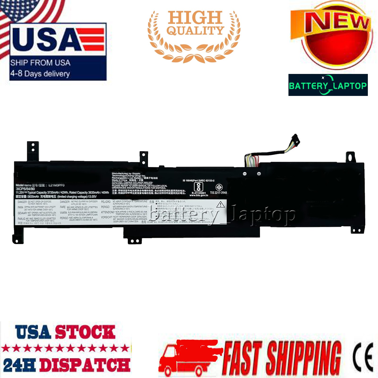 L21M3PF0 Laptop Battery for Lenovo IdeaPad 1-14/1-15 & V15 G2 Series L21M3PF1