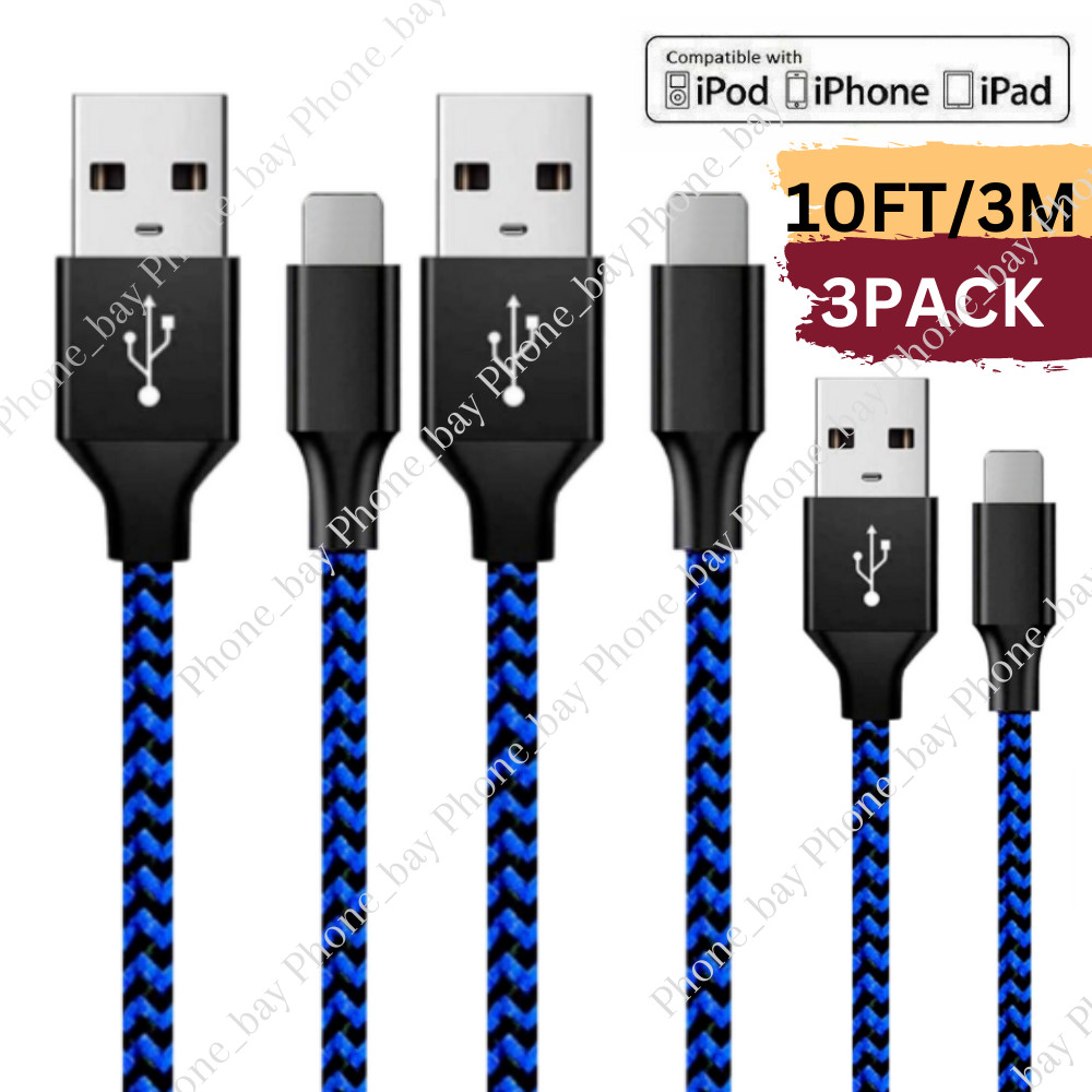 3 Pack 10Ft USB Fast Charger Cord Charging Cable For iPhone 13 12 11 XS 8 7 6 XR