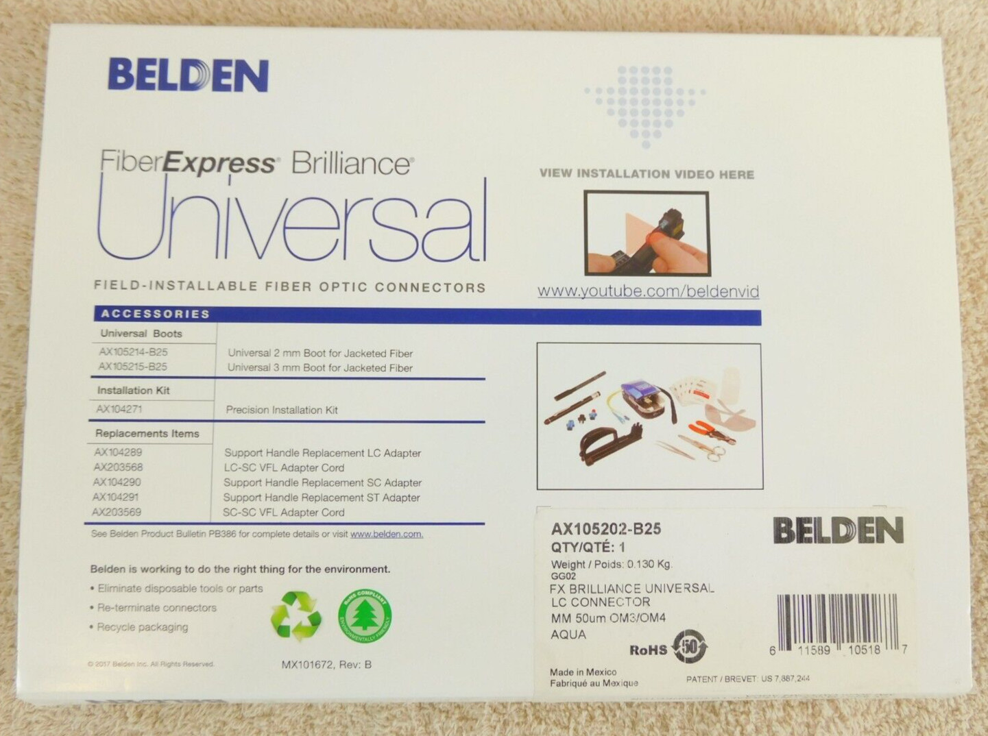 AX105202-B25 FX Brilliance OM4 OM3 LC Connector MM 50um --- PACK OF 25