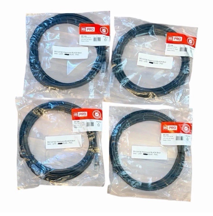 4-Pack RS Pro 557-036 Black Patch Cord Cat 5e New E48