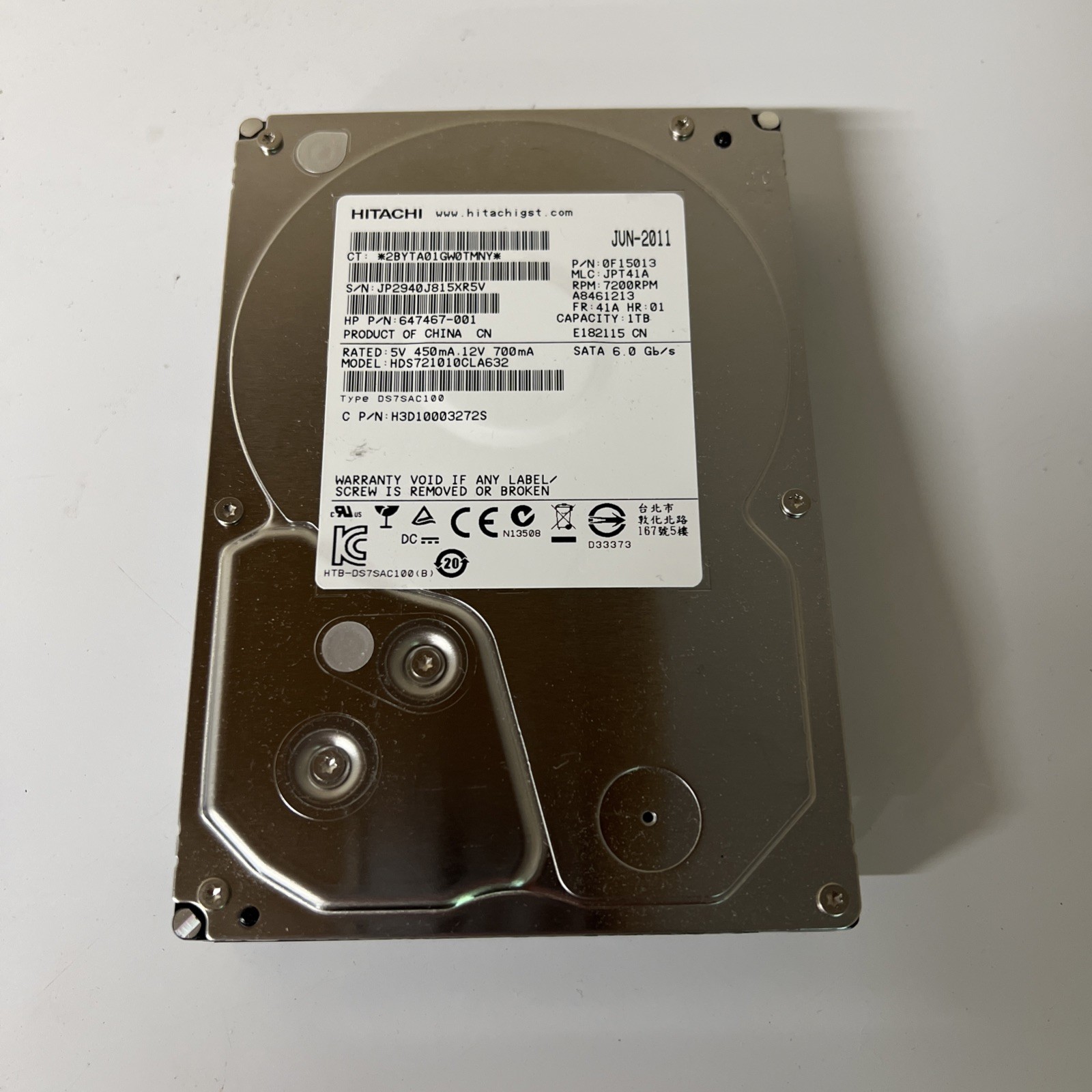 Hitachi 0F15013  HP 1TB 7.2K SATA 3.5" HDD Desktop Hard Disk Drive 647467-001