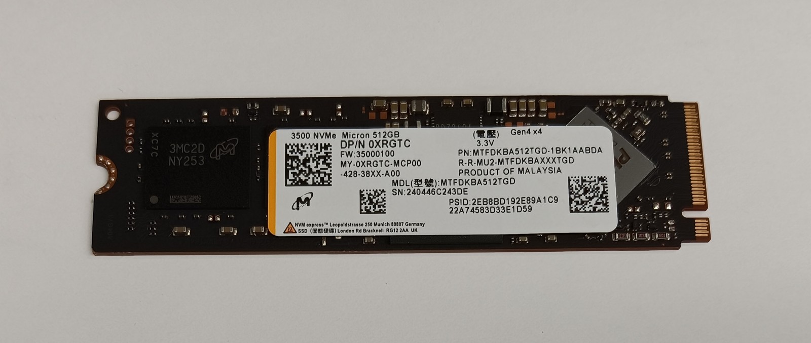Solid State Drive Dell Micron (Micron MTFDKBA512TGD-1BK1AABDA) 3500 XRGTC 512 GB