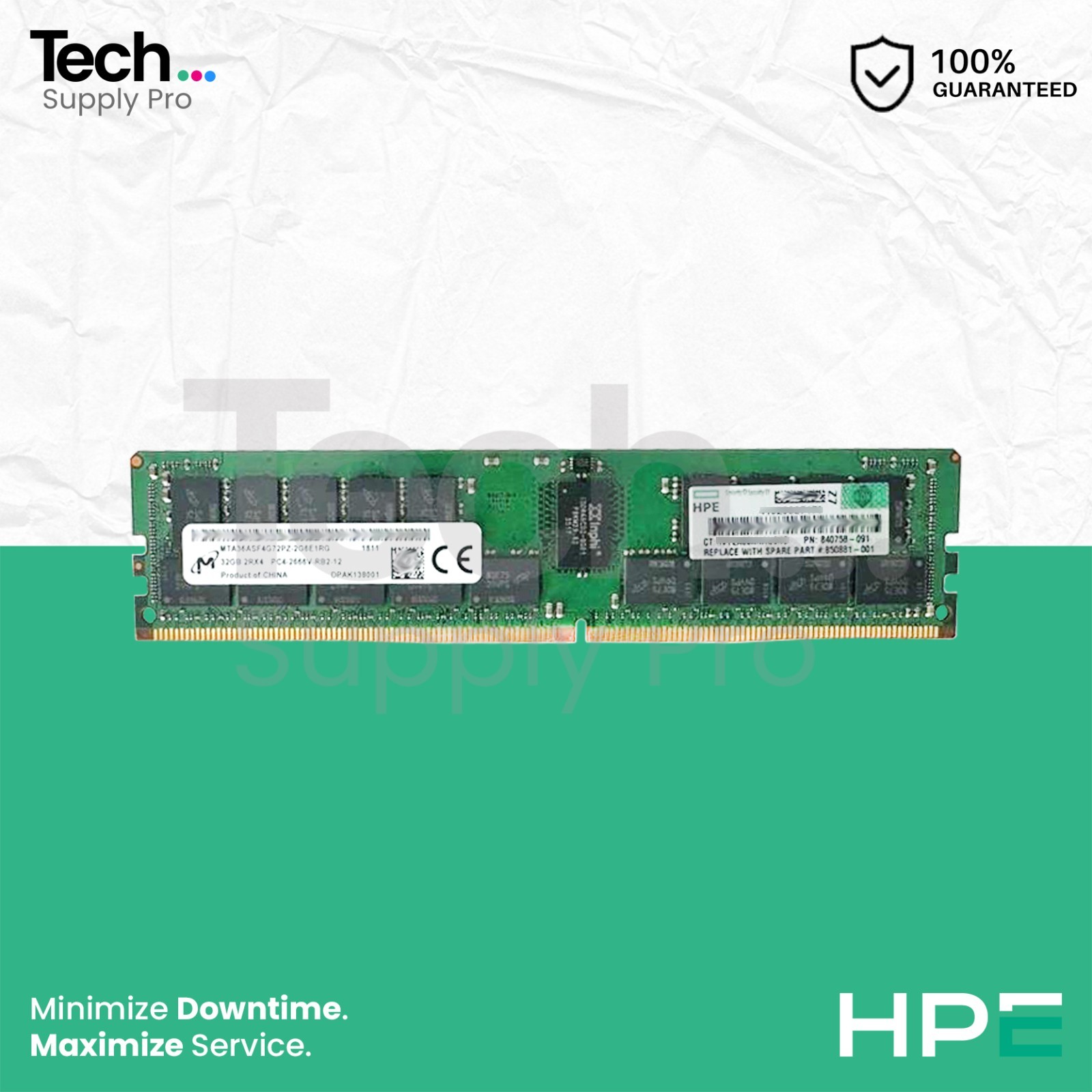 815100-B21 HPE Micron 32GB DDR4-2666MHz PC4-21300 ECC 2Rx4DIMM Memory 840758-091