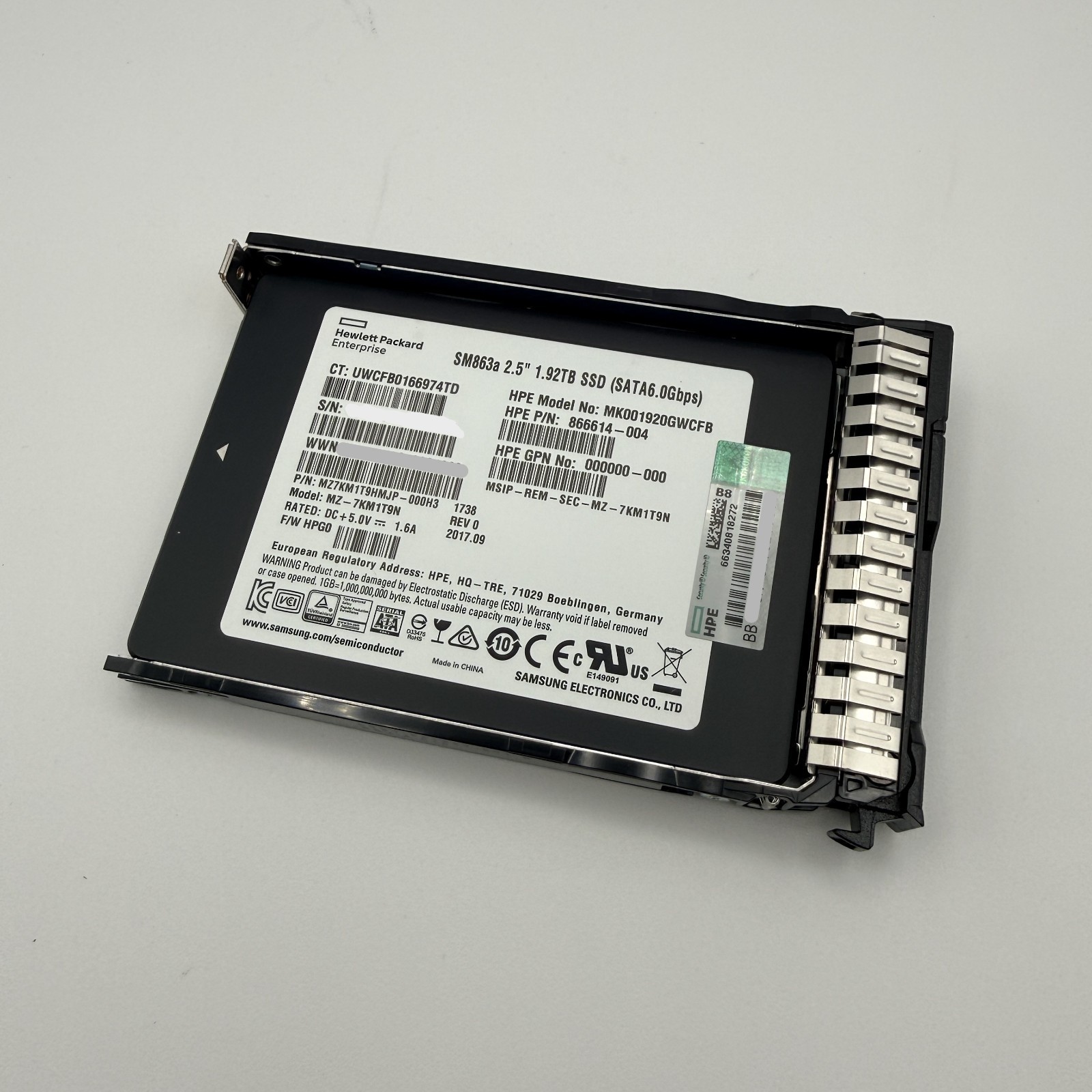 HPE Samsung SM863a 1.92TB SATA 6GB SSD 2.5" MZ7KM1T9HMJP 866614-004 872352-B21