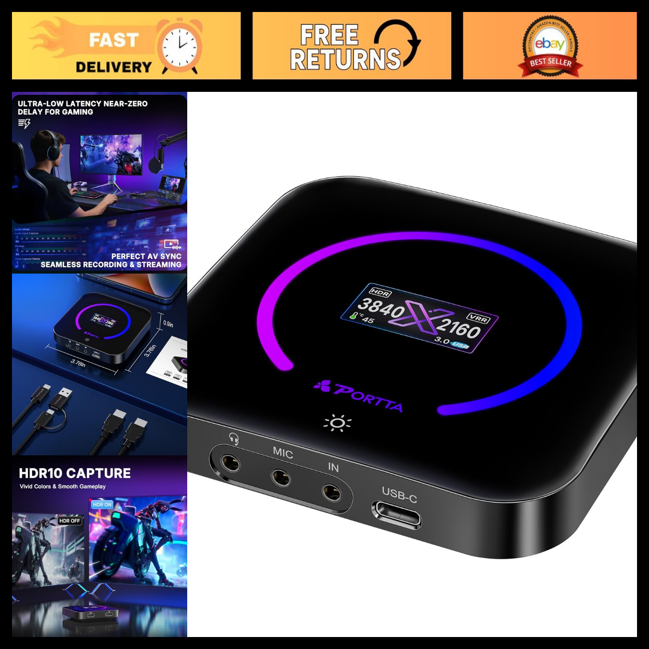 4K HDMI Video Capture Card - Stream & Record 60Hz, Ultra-Low Latency, USB 3.0, H