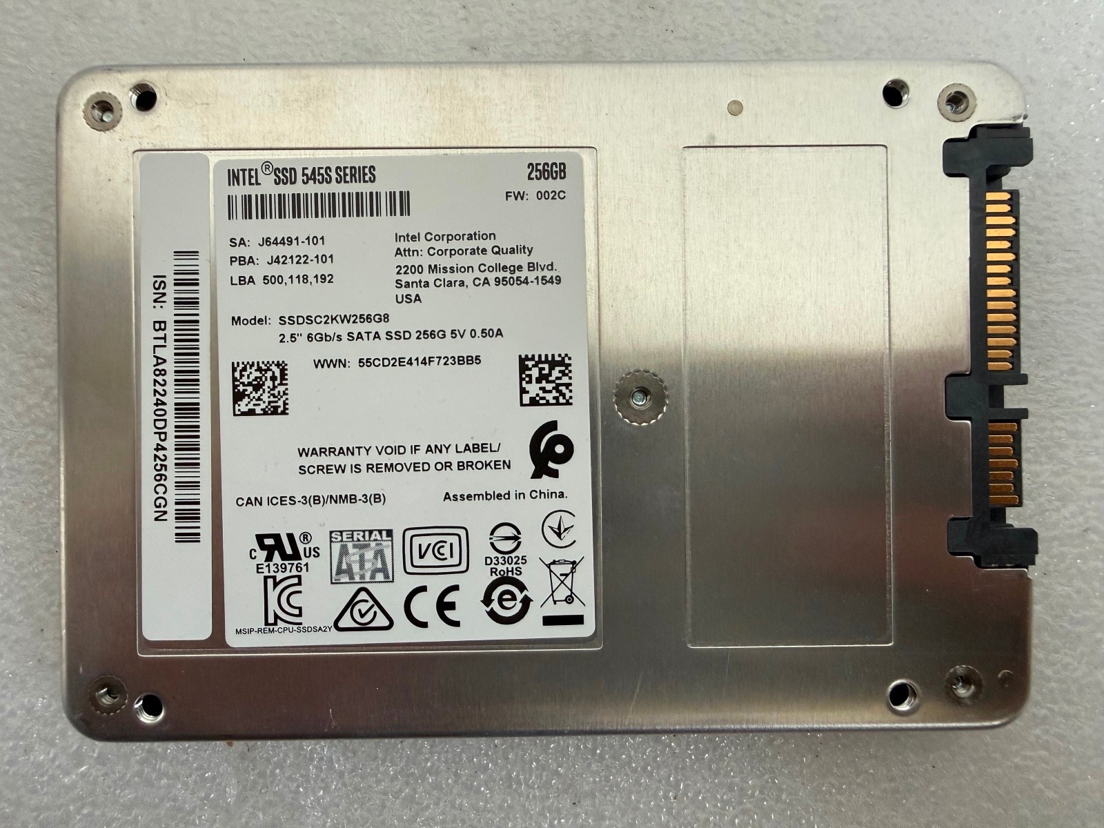 Intel 545S 256GB 2.5-inch SATA 6Gb/s SSD SSDSC2KW256G8