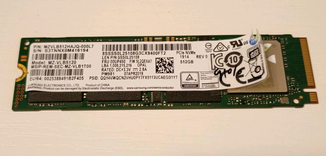 Samsung PM981 512GB M.2 2280 NVMe SSD 91% Health