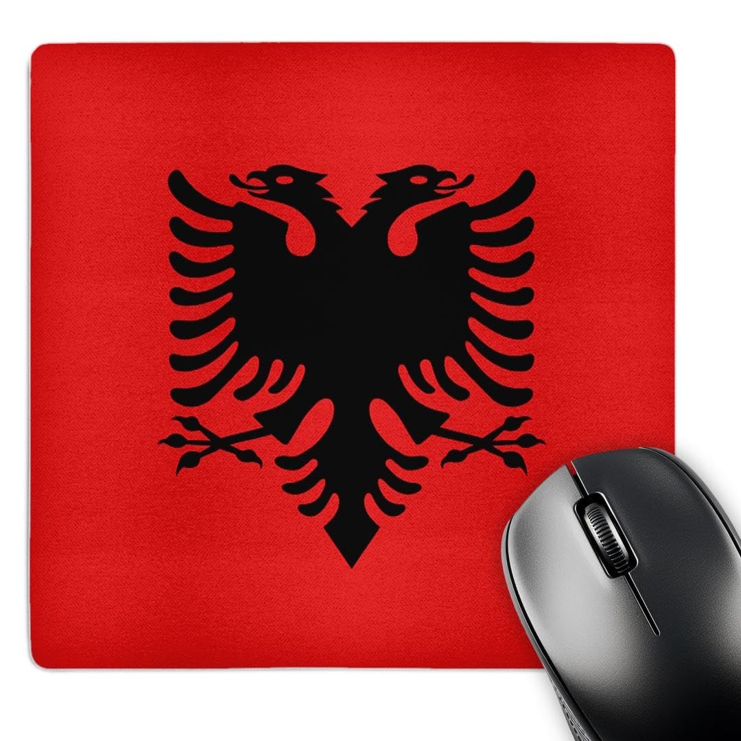 3dRose Flag of Albanian black double headed eagle Mouse Pad, 8 by 8 inches